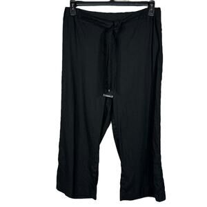 Calvin Klein Medium Straight Capri Pants Linen Blend Stretch Elastic Waist Black